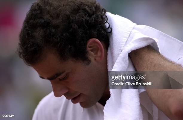 Dejected Pete Sampras of the USA after losing his second round match against Galo Blanco of Spain during the French Open Tennis at Roland Garros,...