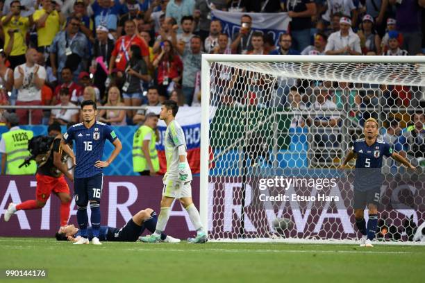 Players of Japan react during the 2018 FIFA World Cup Russia Round of 16 match between Belgium and Japan at Rostov Arena on July 2, 2018 in...