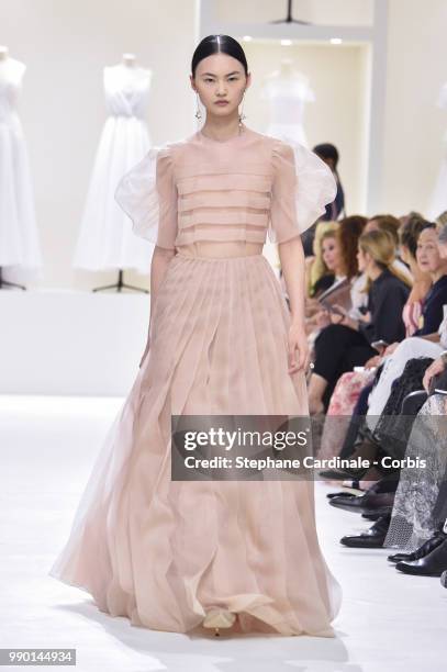 Model walks the runway during the Christian Dior Haute Couture Fall Winter 2018/2019 show as part of Paris Fashion Week on July 2, 2018 in Paris,...