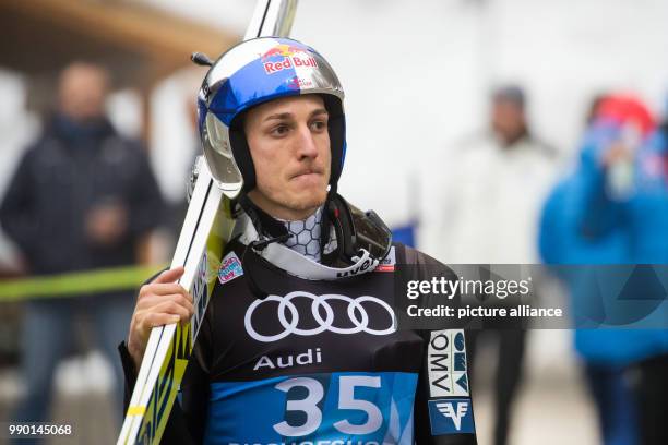 Gregor Schlierenzauer from Austria in action during a trial round during the Four Hills Tournament in Bischofshofen, Austria, 5 January 2018. Photo:...