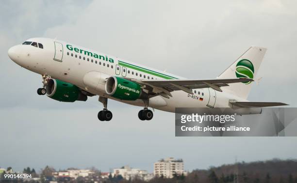 The A319 airbus from the German airline company Germania takes off from Stuttgart airport, 02 January 2018. Photo: Christoph Schmidt/dpa