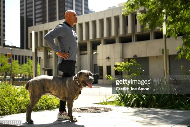 Desert Storm veteran Tony Drees and his service dog Diva, a two year old Italian mastiff, continue training at Skyline Park during their travels from...