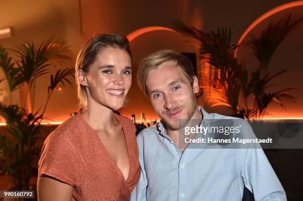 Sarah Elena Timpe and Samuel Koch attend the UFA Fiction Reception during the Munich Film Festival 2016 at Cafe Reitschule on July 2, 2018 in Munich,...