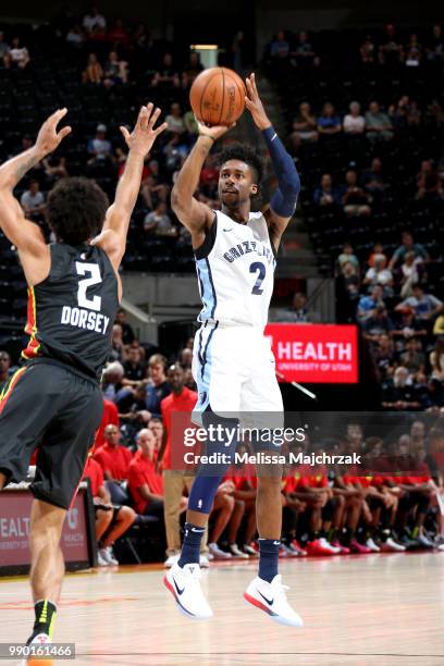 Kobi Simmons of the Memphis Grizzlies shoots the ball during the game against the Atlanta Hawks during the 2018 Utah Summer League on July 2, 2018 at...