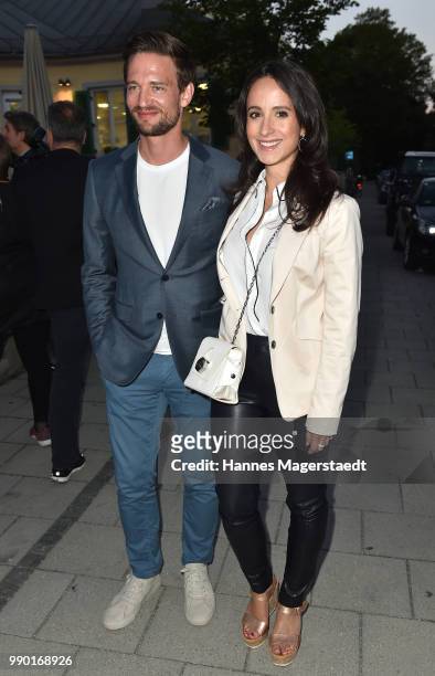August Wittgenstein and Stephanie Stumph attend the UFA Fiction Reception during the Munich Film Festival 2016 at Cafe Reitschule on July 2, 2018 in...