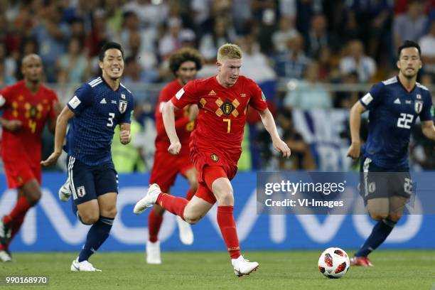 Gen Shoji of Japan, Kevin De Bruyne of Belgium, Maya Yoshida of Japan during the 2018 FIFA World Cup Russia round of 16 match between Belgium and...