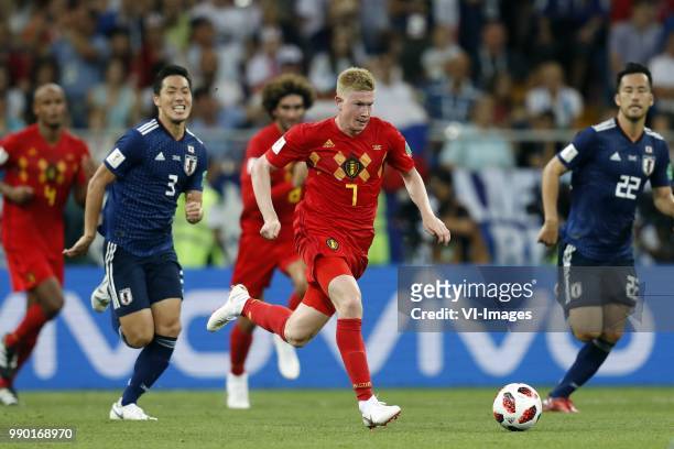 Gen Shoji of Japan, Kevin De Bruyne of Belgium, Maya Yoshida of Japan during the 2018 FIFA World Cup Russia round of 16 match between Belgium and...