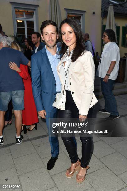 Franz Dinda and Stephanie Stumph attend the UFA Fiction Reception during the Munich Film Festival 2016 at Cafe Reitschule on July 2, 2018 in Munich,...