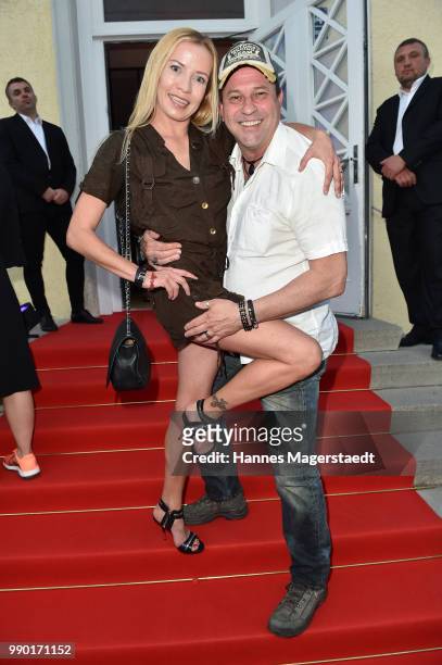 German actor Michel Guillaume and his girlfriend Georgia Carina Schultze attend the UFA Fiction Reception during the Munich Film Festival 2016 at...