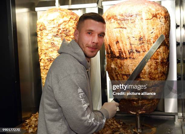 German soccer star Lukas Podolski attends the opening of a doner shop in Cologne, Germany, 6 January 2018. Podolski is a co-partner of the 'Mangal...