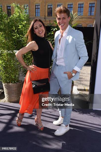 Anastasia Zampounidis and Lukas Sauer attend the Guido Maria Kretschmer show during the Berlin Fashion Week Spring/Summer 2019 at ewerk on July 2,...