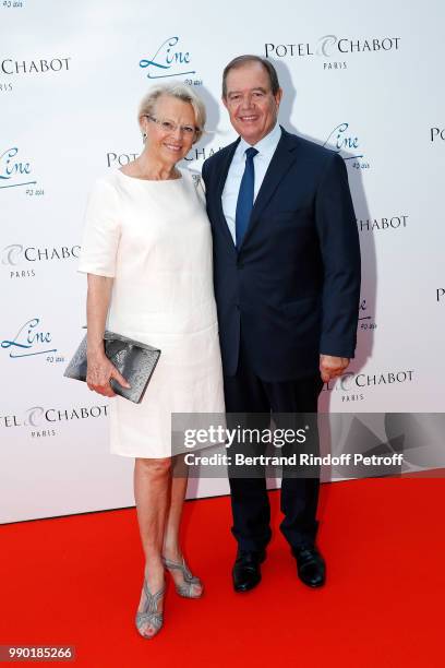 Michele Alliot-Marie and her Husband Patrick Ollier attend Line Renaud's 90th Anniversary on July 2, 2018 in Paris, France.
