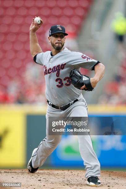 James Shields of the Chicago White Sox pitches in the first inning against the Cincinnati Reds at Great American Ball Park on July 2, 2018 in...