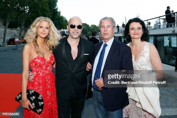 Julie Hantson, Pascal Obispo, Jean-Louis Debre and Valerie Bochenek attend Line Renaud's 90th Anniversary on July 2, 2018 in Paris, France.