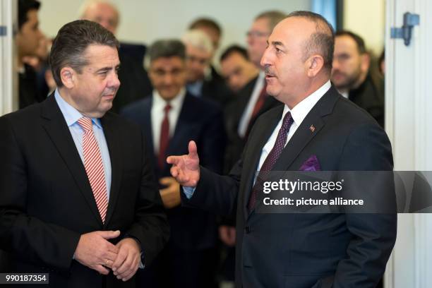 Turkish Foreign Minister Mevlut Cavusoglu talks with German Foreign Minister Sigmar Gabriel at the Kaiserpfalz in Goslar, Germany, 06 January 2018....