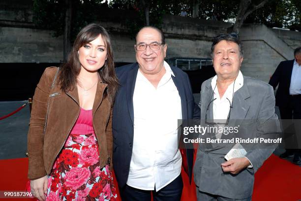 Jean-Luc Azoulay singer and actress Elsa Esnoult and guest attend Line Renaud's 90th Anniversary on July 2, 2018 in Paris, France.