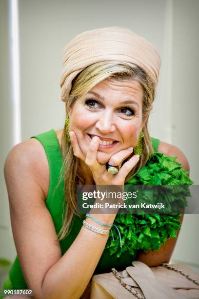 Queen Maxima of The Netherlands visits Excel Arts Academy during the Dia di Bandera celebrations on July 2, 2018 in Willemstad, Curacao. Excel Arts...