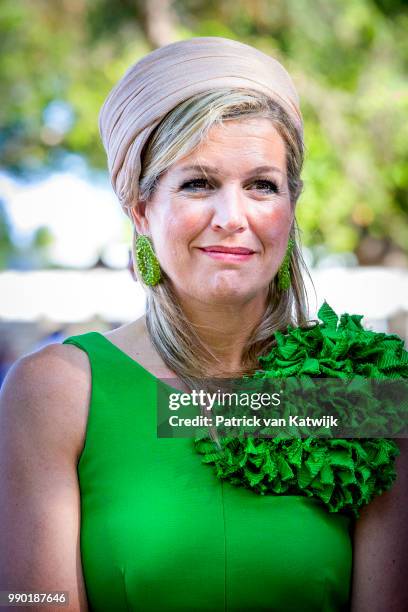 Queen Maxima of The Netherlands visits Excel Arts Academy during the Dia di Bandera celebrations on July 2, 2018 in Willemstad, Curacao. Excel Arts...