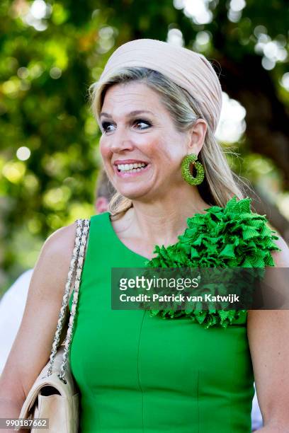 Queen Maxima of The Netherlands visits Excel Arts Academy during the Dia di Bandera celebrations on July 2, 2018 in Willemstad, Curacao. Excel Arts...