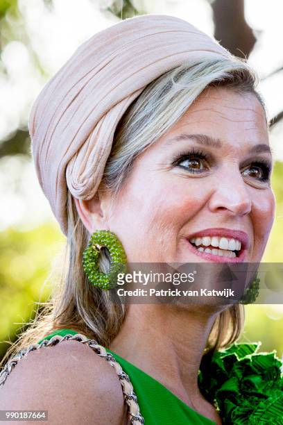 Queen Maxima of The Netherlands visits Excel Arts Academy during the Dia di Bandera celebrations on July 2, 2018 in Willemstad, Curacao. Excel Arts...