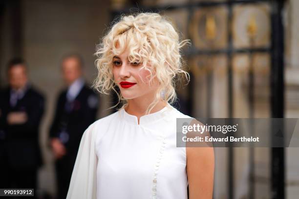 Singer Pixie Lott, outside Schiaparelli, during Paris Fashion Week Haute Couture Fall Winter 2018/2019, on July 2, 2018 in Paris, France.