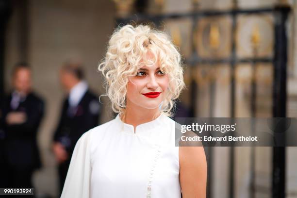 Singer Pixie Lott, outside Schiaparelli, during Paris Fashion Week Haute Couture Fall Winter 2018/2019, on July 2, 2018 in Paris, France.