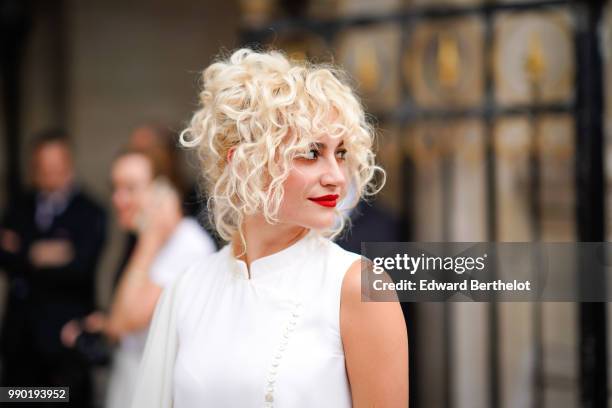 Singer Pixie Lott, outside Schiaparelli, during Paris Fashion Week Haute Couture Fall Winter 2018/2019, on July 2, 2018 in Paris, France.