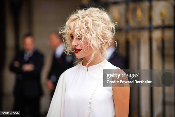 Singer Pixie Lott, outside Schiaparelli, during Paris Fashion Week Haute Couture Fall Winter 2018/2019, on July 2, 2018 in Paris, France.