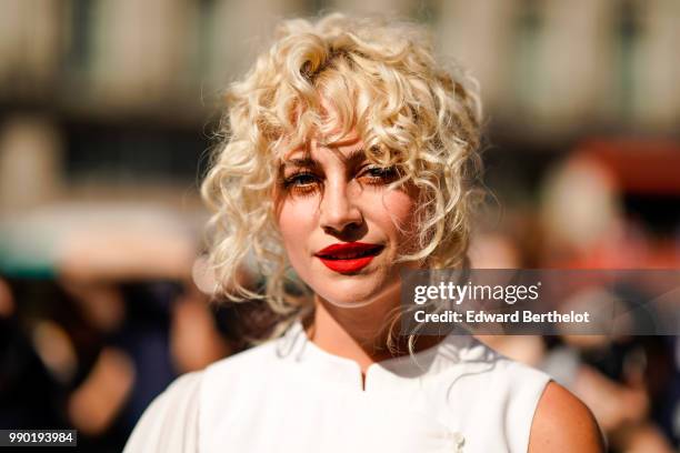 Singer Pixie Lott, outside Schiaparelli, during Paris Fashion Week Haute Couture Fall Winter 2018/2019, on July 2, 2018 in Paris, France.