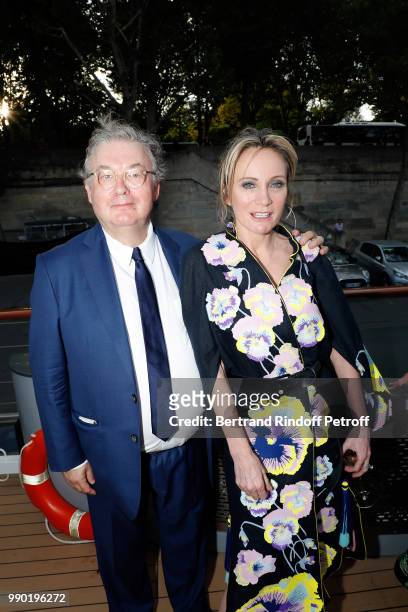 Dominique Besnehard and Patricia Kaas attend Line Renaud's 90th Anniversary on July 2, 2018 in Paris, France.