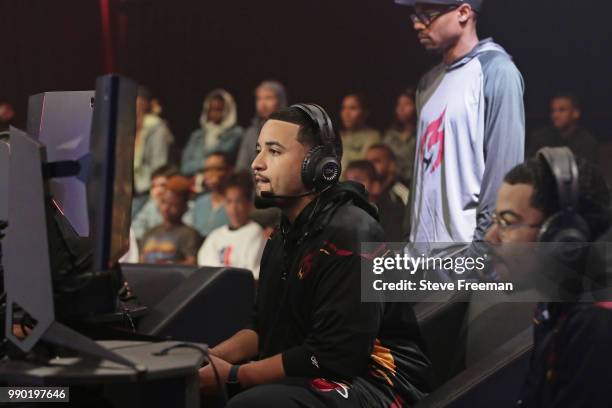 Hotshot of Heat Check Gaming looks on during game against Knicks Gaming on June 23, 2018 at the NBA 2K League Studio Powered by Intel in Long Island...