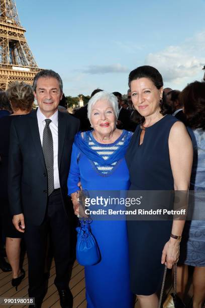 Yves Levy, Line Renaud and Agnes Buzyn attend Line Renaud's 90th Anniversary on July 2, 2018 in Paris, France.