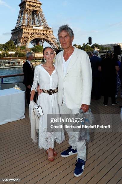 Alexandra Cardinale and Dominique Desseigne attend Line Renaud's 90th Anniversary on July 2, 2018 in Paris, France.