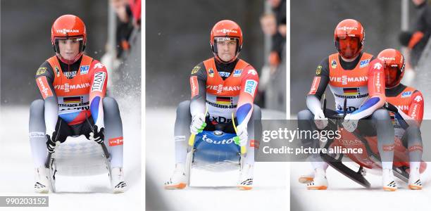 Picture combo showing the members of the German luge relay team, Natalie Geisenberger , Johannes Ludwig and Tobias Wendl with Tobias Arlt as they...