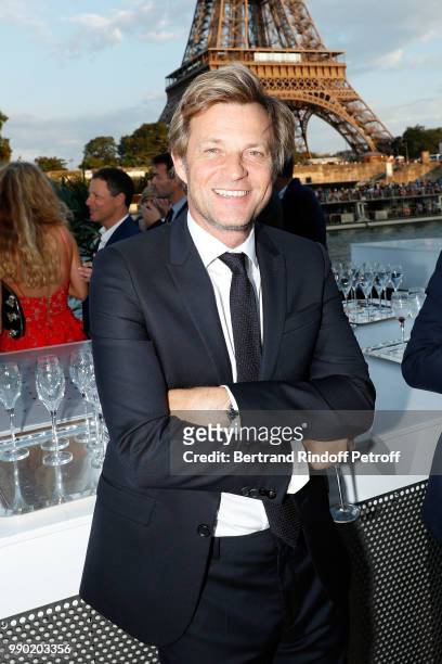 Laurent Delahousse attends Line Renaud's 90th Anniversary on July 2, 2018 in Paris, France.
