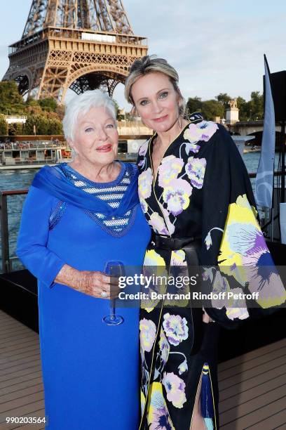 Line Renaud and Patricia Kaas attend Line Renaud's 90th Anniversary on July 2, 2018 in Paris, France.