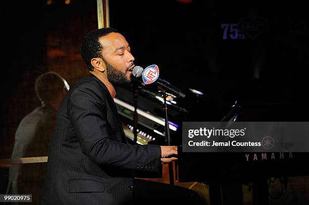 Singer John Legend performs at the NFL and Verizon 2010 NFL Draft Eve Celebration at Abe & Arthur's on April 21, 2010 in New York City.