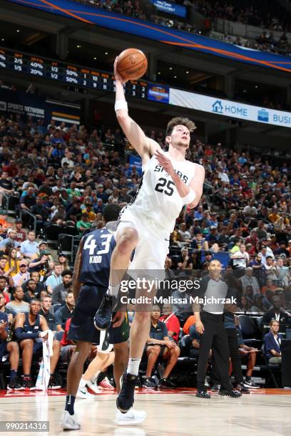 Drew Eubanks of the San Antonio Spurs shoots the ball against the Utah Jazz during the 2018 Summer League at the Vivint Smart Home Arena on July 2,...