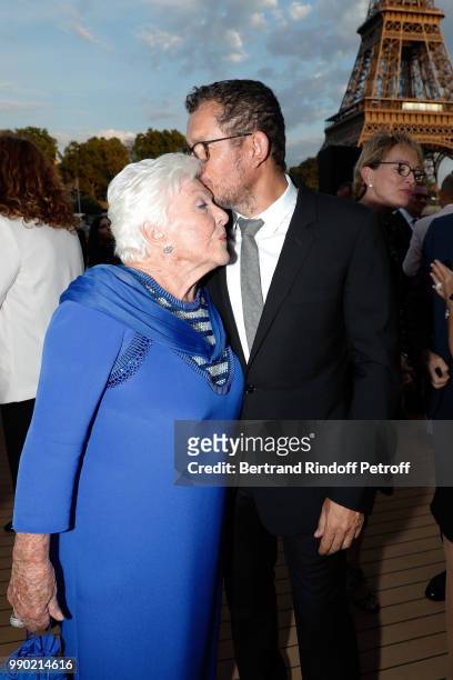 Line Renaud and Dany Boon attend Line Renaud's 90th Anniversary on July 2, 2018 in Paris, France.