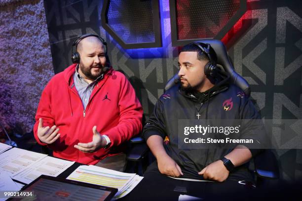 Hotshot of Heat Check Gaming speaks to media after game against Knicks Gaming on June 23, 2018 at the NBA 2K League Studio Powered by Intel in Long...