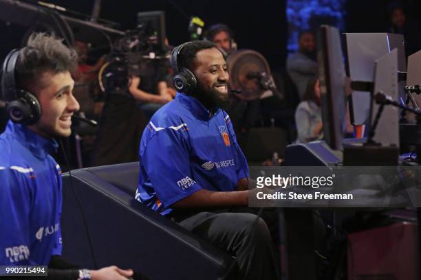 YEYNotGaming of Knicks Gaming reacts during game against Heat Check Gaming on June 23, 2018 at the NBA 2K League Studio Powered by Intel in Long...