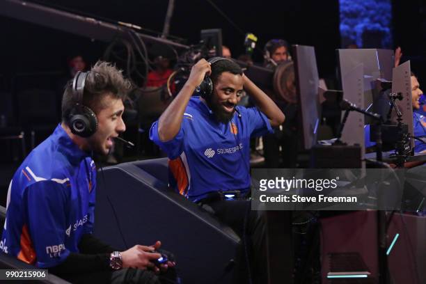 YEYNotGaming of Knicks Gaming reacts during game against Heat Check Gaming on June 23, 2018 at the NBA 2K League Studio Powered by Intel in Long...