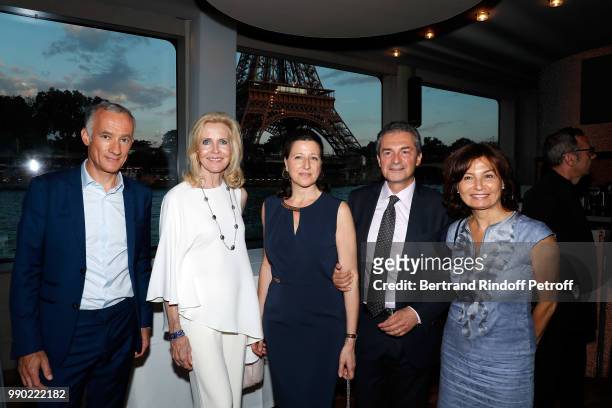 Gilles Bouleau, Melissa Bouygues, Agnes Buzyn, Yves Levy and Elisabeth Tran attend Line Renaud's 90th Anniversary on July 2, 2018 in Paris, France.