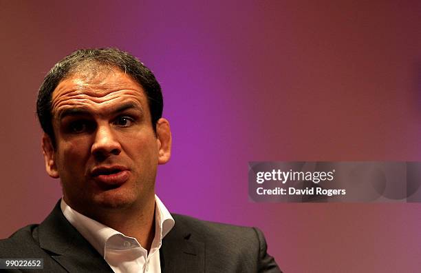 Martin Johnson, the England team manager, talks to the media at a conference held at Twickenham on May 11, 2010 in Twickenham, England.