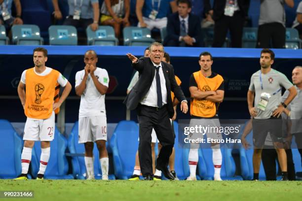 Portugal head coach Fernando Santos is seen during the 2018 FIFA World Cup Russia Round of 16 match between Uruguay and Portugal at Fisht Stadium on...