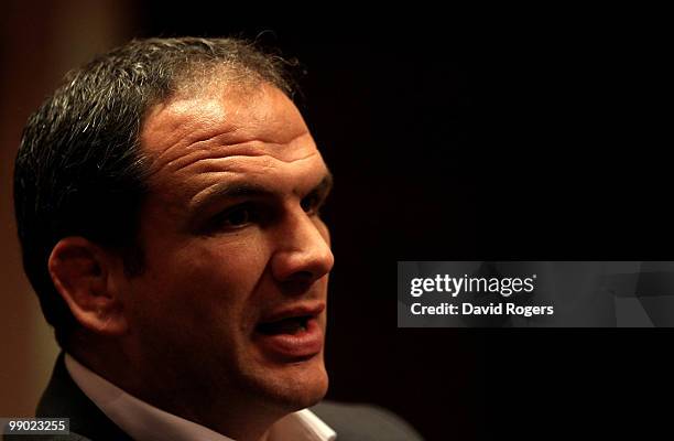 Martin Johnson, the England team manager, talks to the media at a conference held at Twickenham on May 11, 2010 in Twickenham, England.