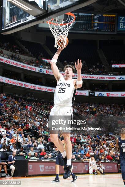 Drew Eubanks of the San Antonio Spurs shoots the ball against the Utah Jazz during the 2018 Summer League at the Vivint Smart Home Arena on July 2,...