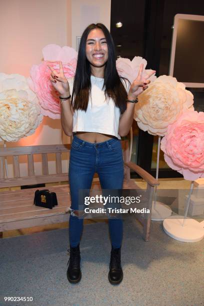 Shanti Joan Tan attends the 'Lvly' care series launch by Paola Maria and dm drugstore at dm drugstore at Invalidenstrasse on July 2, 2018 in Berlin,...