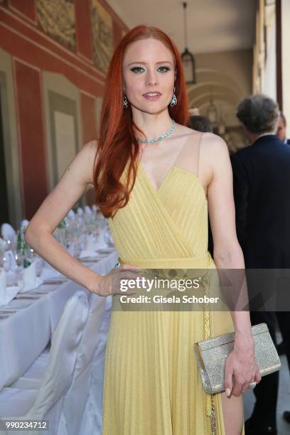 Barbara Meier wearing jewelry by Thomas Jirgens, Juwelenschmiede, during the Juwelendinner to celebrate the 25th anniversary of Juwelenschmiede and...