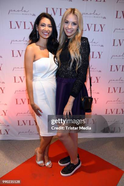 Influencer Paola Maria and xLaeta attend the 'Lvly' care series launch by Paola Maria and DM Drugstore at Invalidenstrasse on July 2, 2018 in Berlin,...